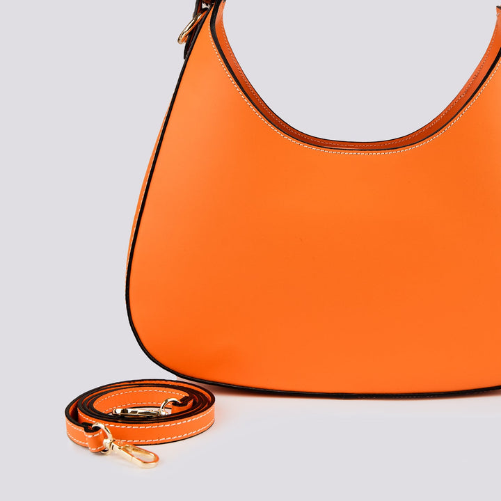 Borsa in pelle arancio con manico in osso "HALO" - BORSA A SPALLA - Andrea Morando Boutique - 