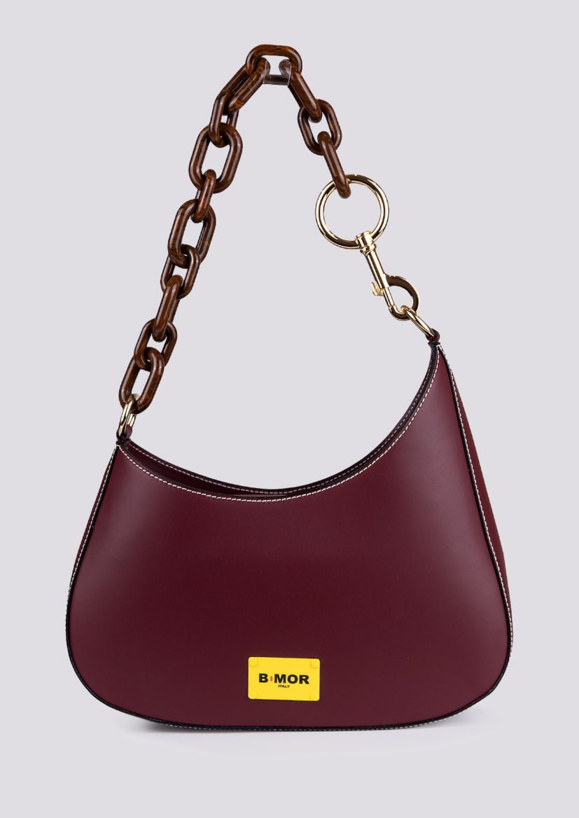 BORSA IN PELLE bordeaux CON TRACOLLA IN OSSO "CURVY" - BORSA A SPALLA - Andrea Morando Boutique - 