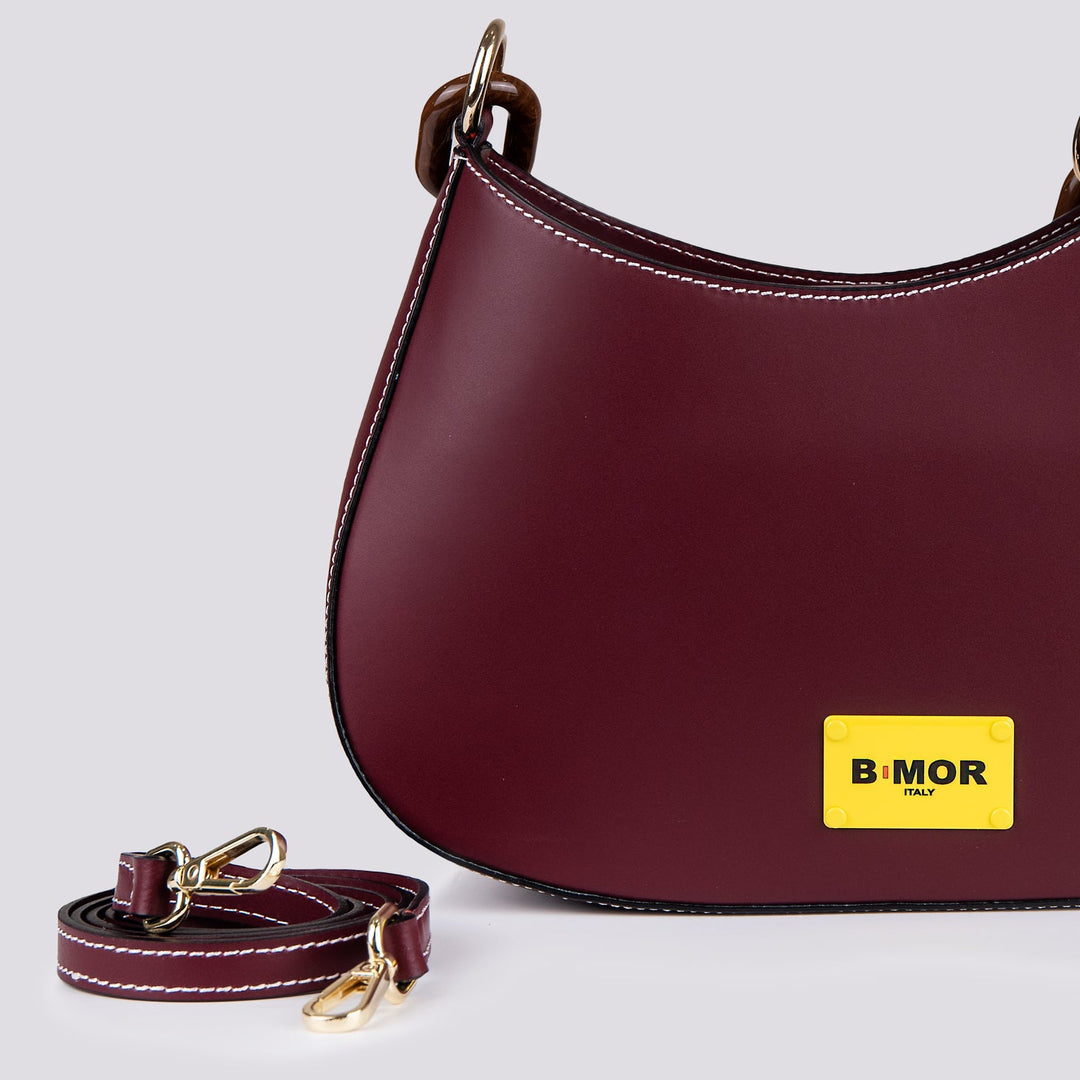 BORSA IN PELLE bordeaux CON TRACOLLA IN OSSO "CURVY" - BORSA A SPALLA - Andrea Morando Boutique - 