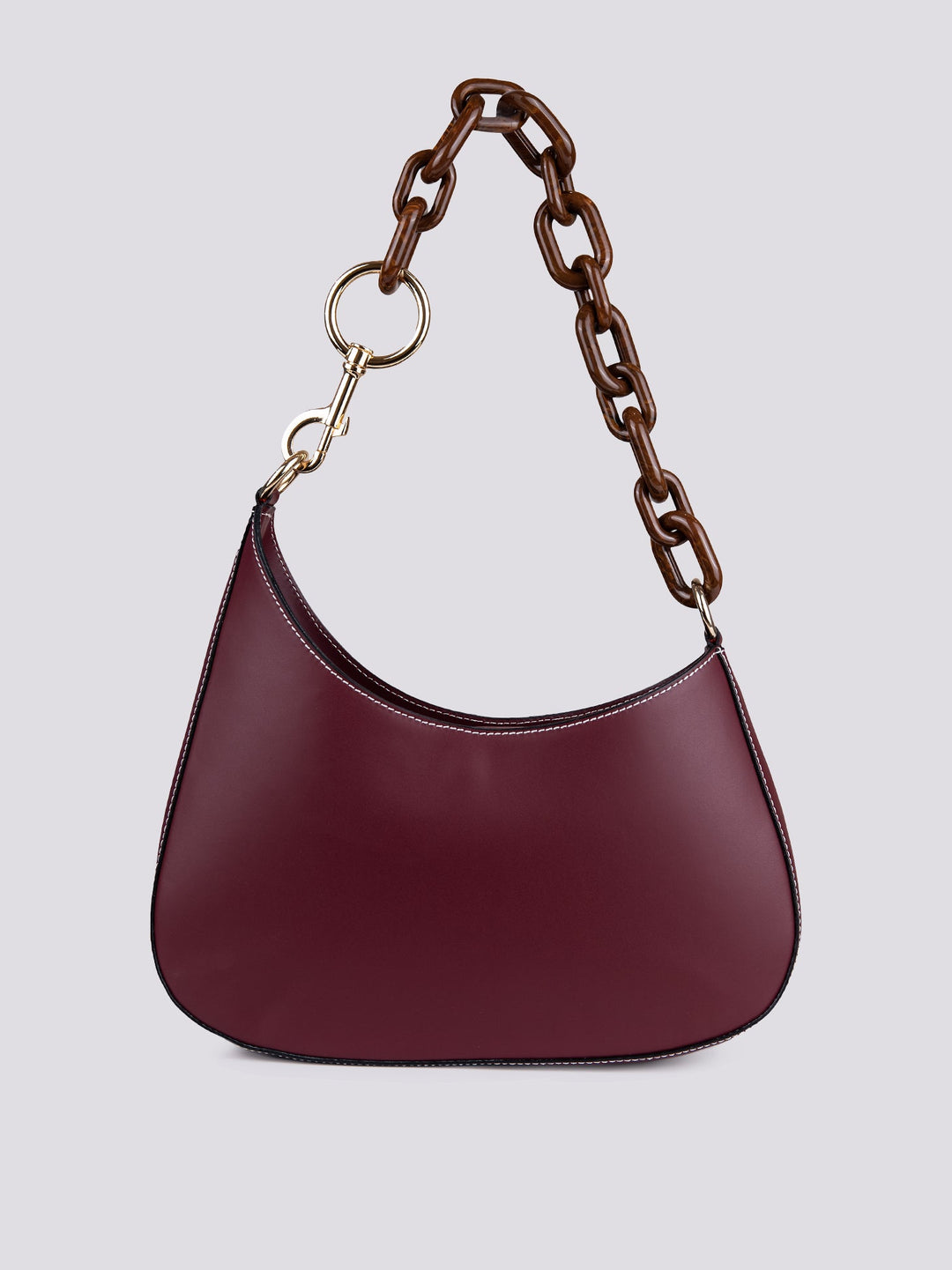 BORSA IN PELLE bordeaux CON TRACOLLA IN OSSO "CURVY" - BORSA A SPALLA - Andrea Morando Boutique - 