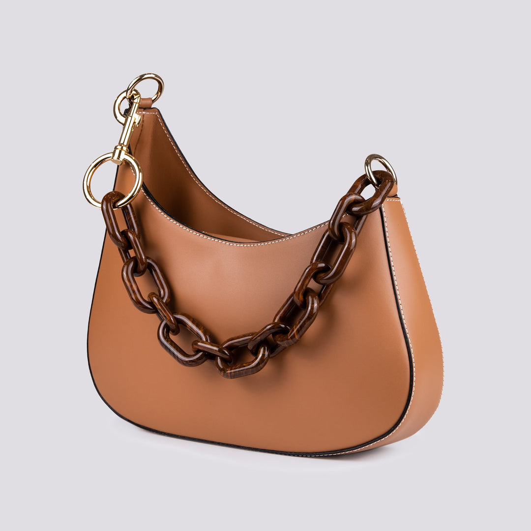 Borsa in pelle cuoio con tracolla in osso Curvy - BORSA A SPALLA - Andrea Morando Boutique - 