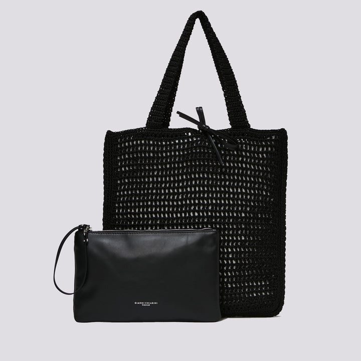 Borsa in tessuto a uncinetto nero Victoria - BORSA A SPALLA - Andrea Morando Boutique - 8057145925325