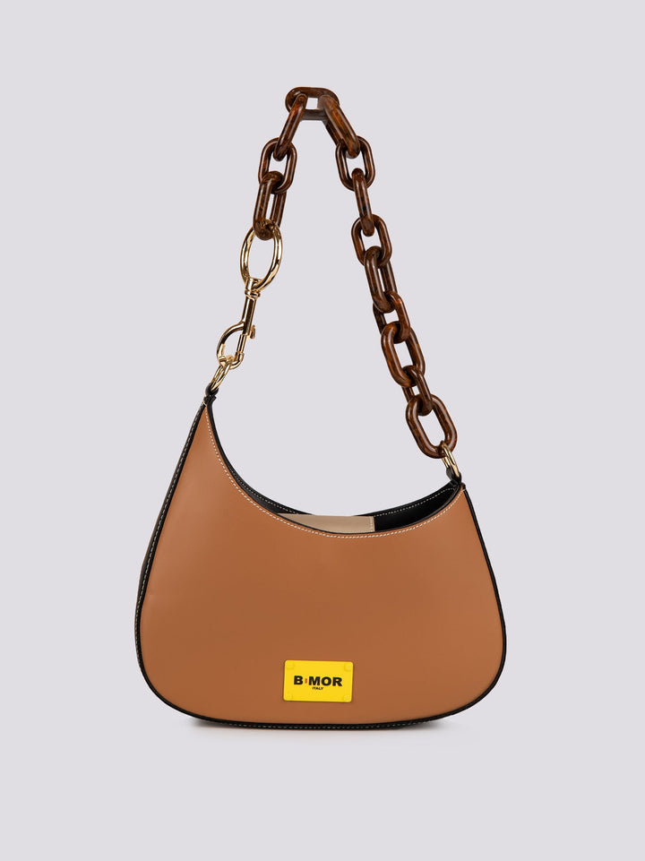 BORSA "MINI CURVY" BICOLORE CUOIO E NERO - BORSA A SPALLA - Andrea Morando Boutique - 