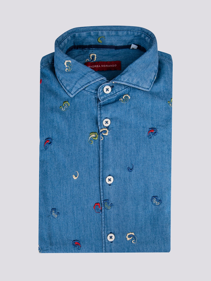 Camicia in denim con ricami - CAMICIA UOMO - Andrea Morando Boutique - 