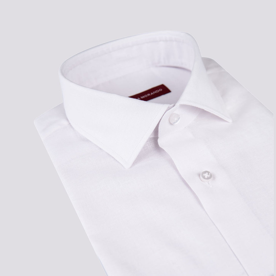 CAMICIA IN LINO BIANCO TINTO A FILO - CAMICIA UOMO - Andrea Morando Boutique - 