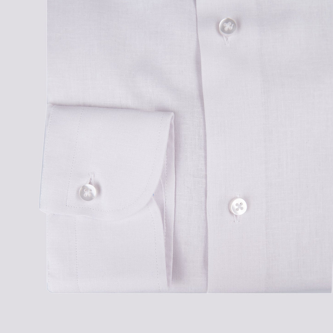 CAMICIA IN LINO BIANCO TINTO A FILO - CAMICIA UOMO - Andrea Morando Boutique - 