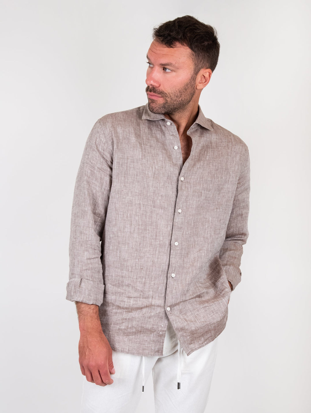 Camicia in lino marrone - CAMICIA UOMO - Andrea Morando Boutique - 