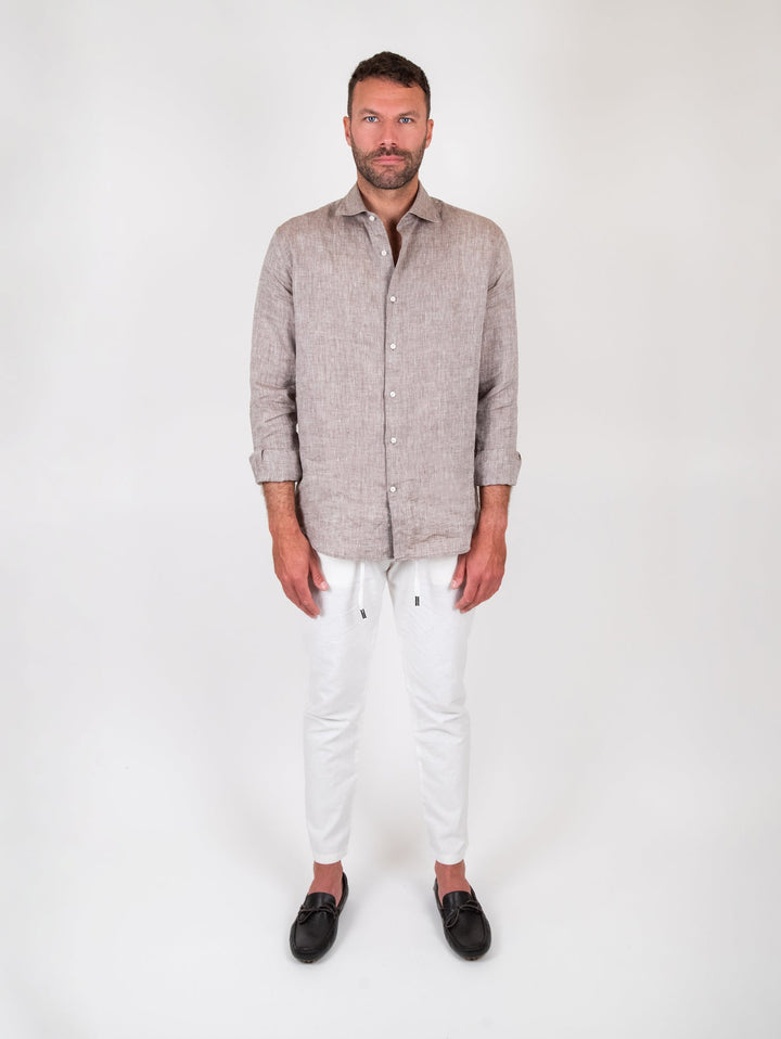 Camicia in lino marrone - CAMICIA UOMO - Andrea Morando Boutique - 