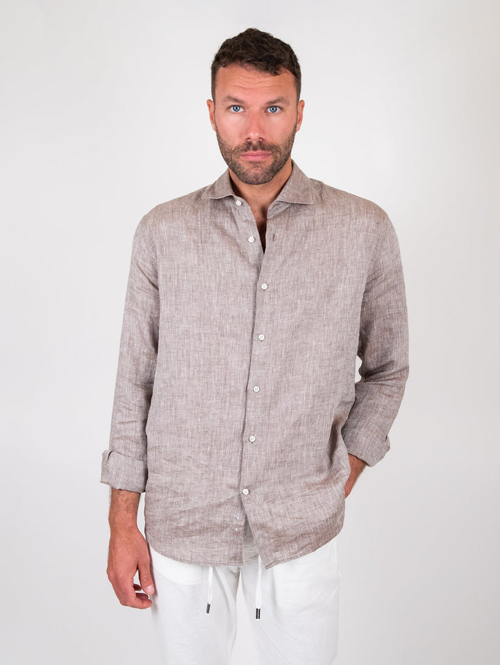 Camicia in lino marrone - CAMICIA UOMO - Andrea Morando Boutique - 