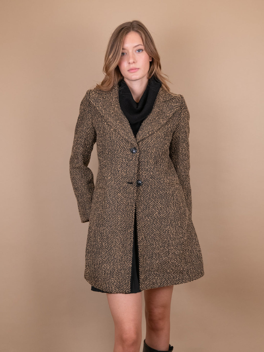 CAPPOTTO SPIGATO CUOIO E NERO - Cappotto - Andrea Morando Boutique - 