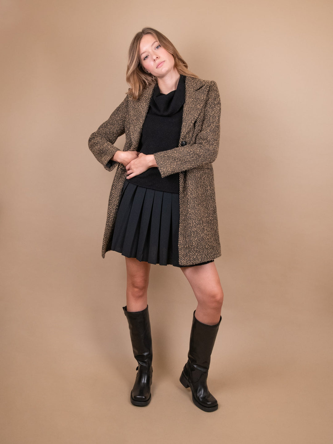 CAPPOTTO SPIGATO CUOIO E NERO - Cappotto - Andrea Morando Boutique - 