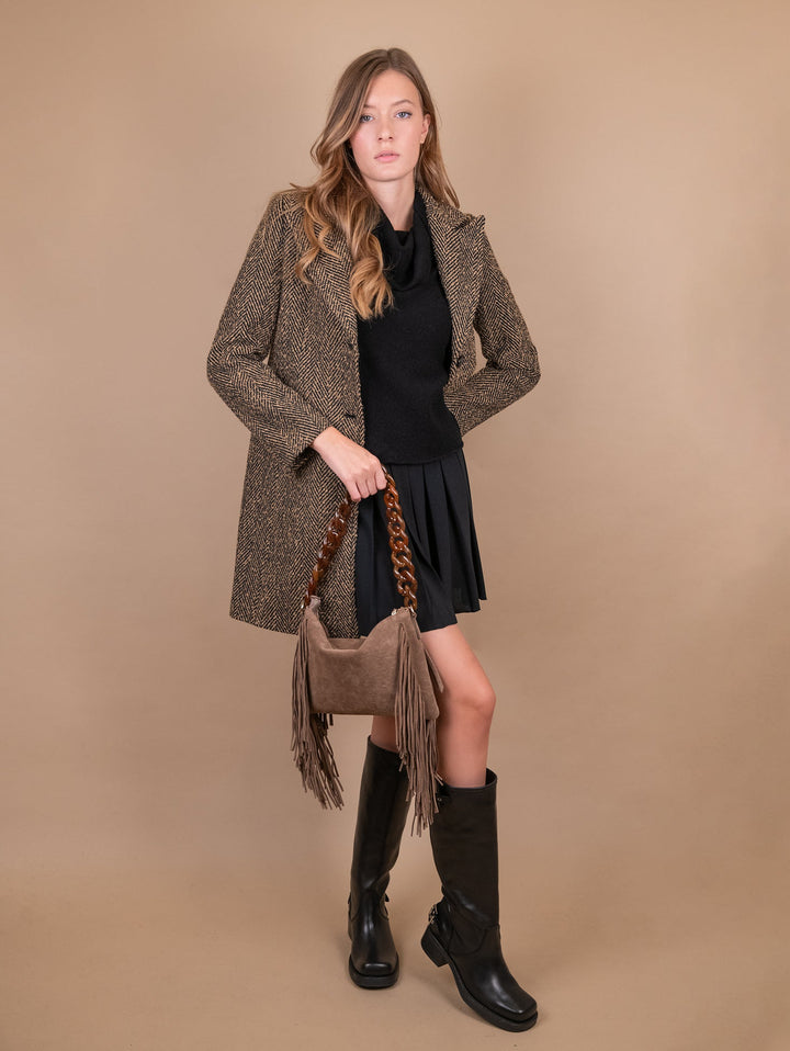 CAPPOTTO SPIGATO CUOIO E NERO - Cappotto - Andrea Morando Boutique - 