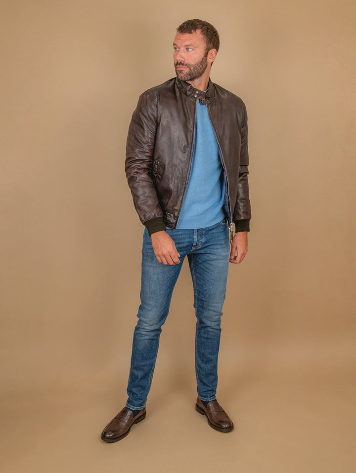 Giubbotto in pelle marrone con imbottitura RU44 - GIACCA PELLE UOMO - Andrea Morando Boutique - 